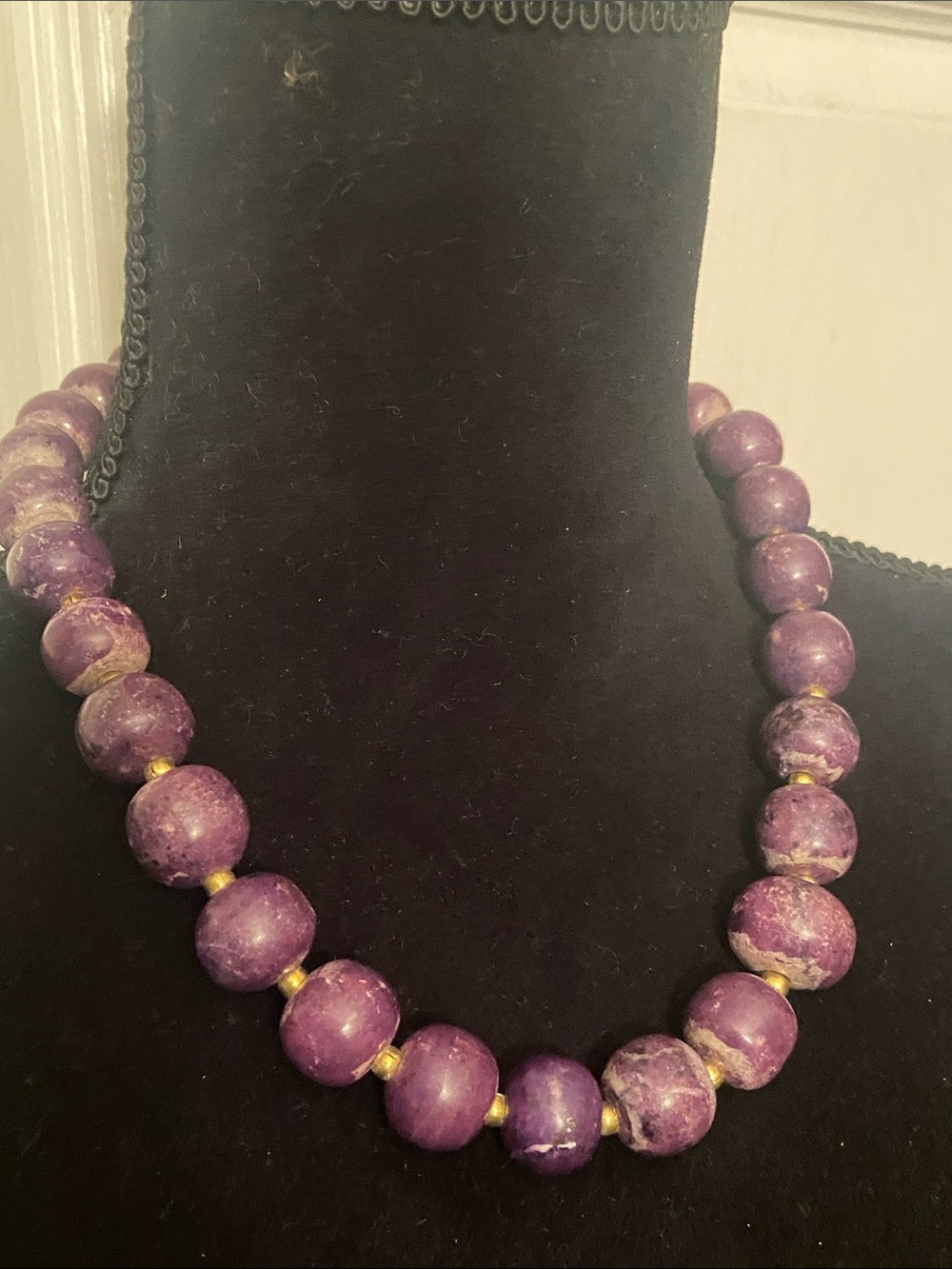 Purple Charoite Navajo Statement Necklace - Polished Stone Beads 20”